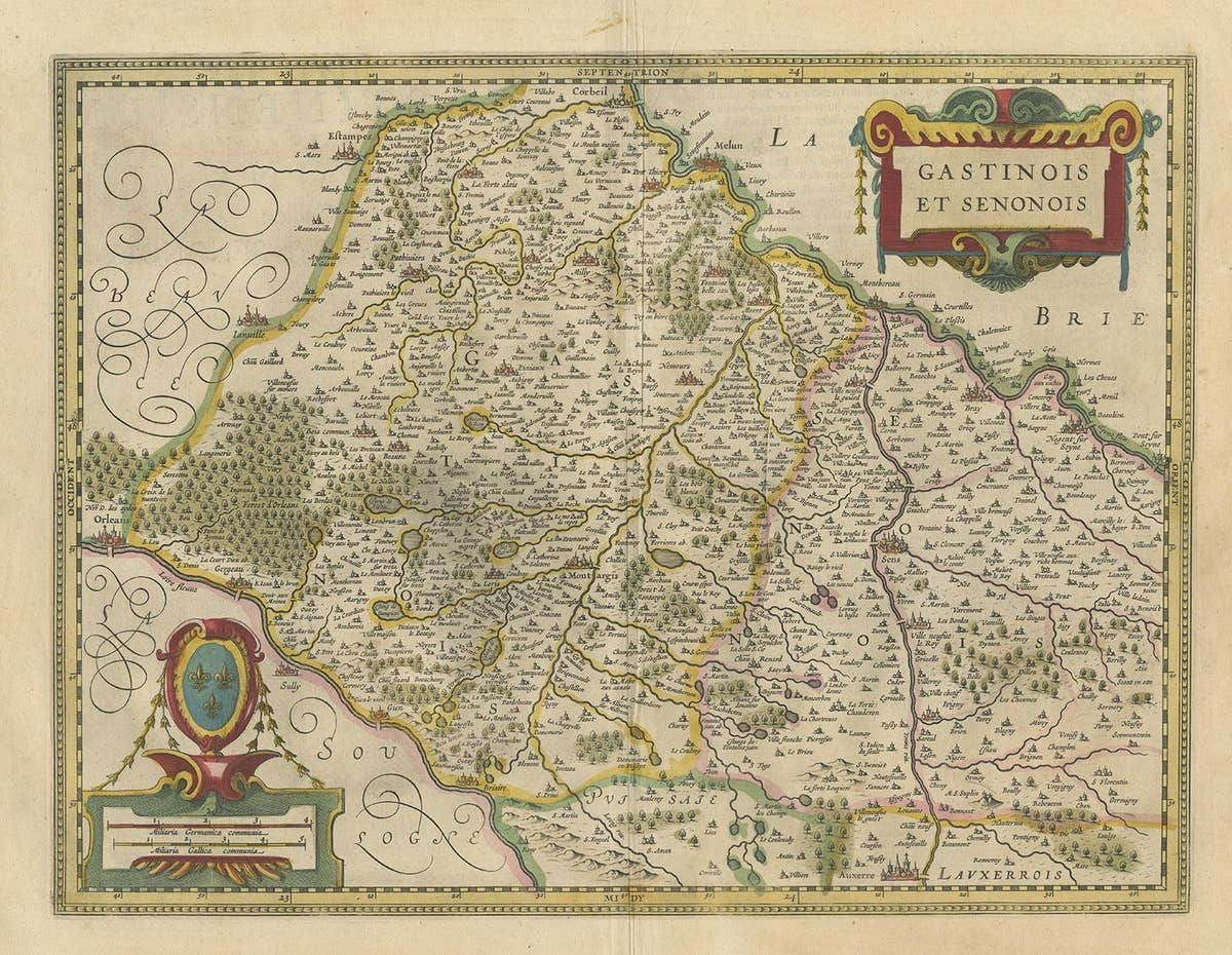 Antique Map of the Region of Étampes and Sens by Hondius, circa 1630