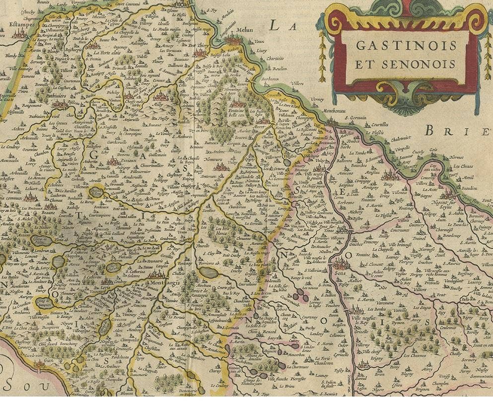 Antique Map of the Region of Étampes and Sens by Hondius, circa 1630
