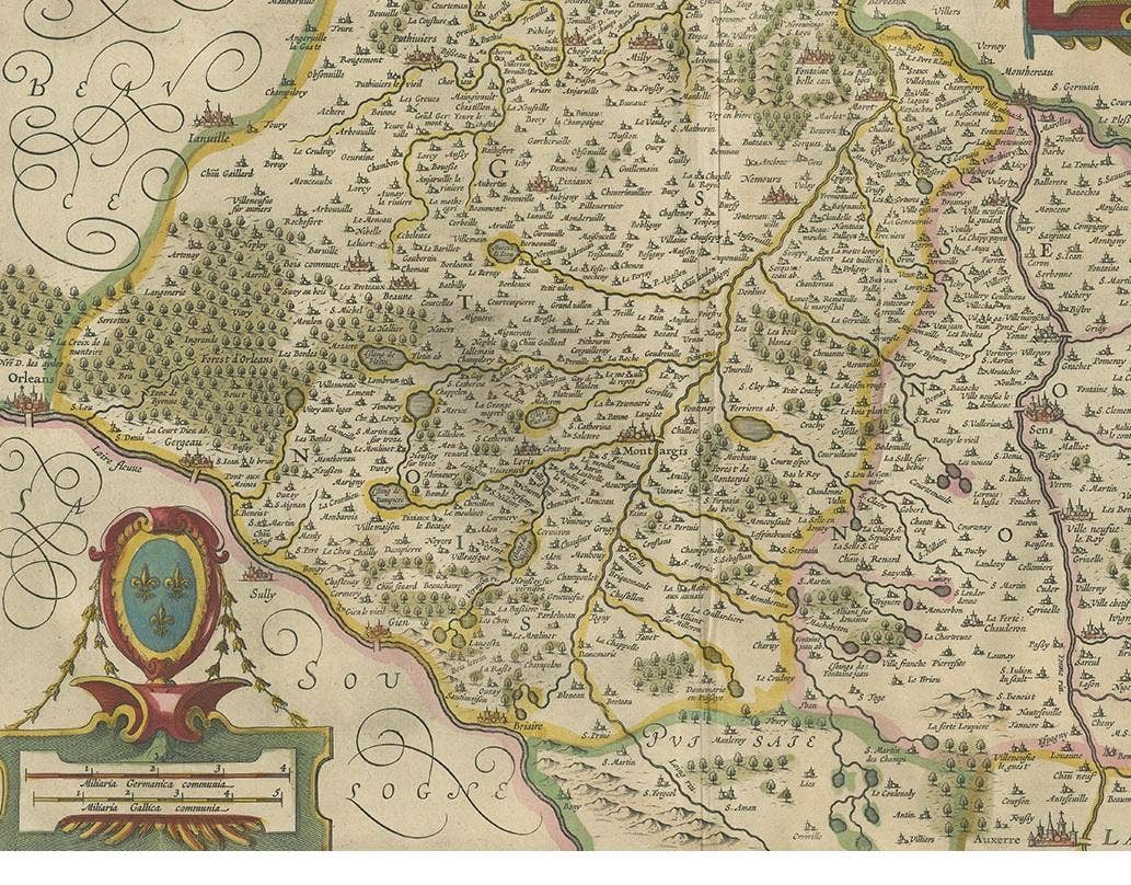 Antique Map of the Region of Étampes and Sens by Hondius, circa 1630
