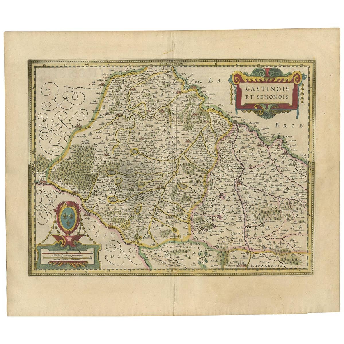 Antique Map of the Region of Étampes and Sens by Hondius, circa 1630