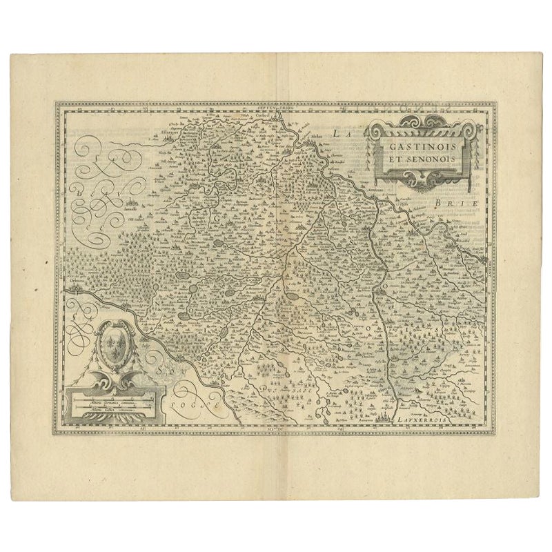 Mapa antiguo de la región de Étampes y Sens por Janssonius, c.1650