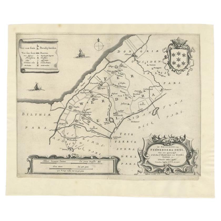 Antique Map of the Region of Ferwerderadeel in The Netherlands, 1664