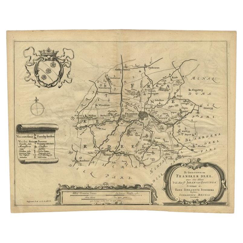 Antique Map of the Region of Franekeradeel, Friesland, The Netherlands, 1664 For Sale