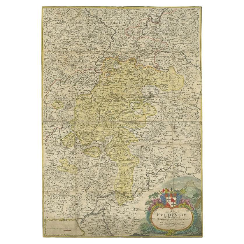 Antique Map of the Region of Fulda by Homann, c.1730 For Sale