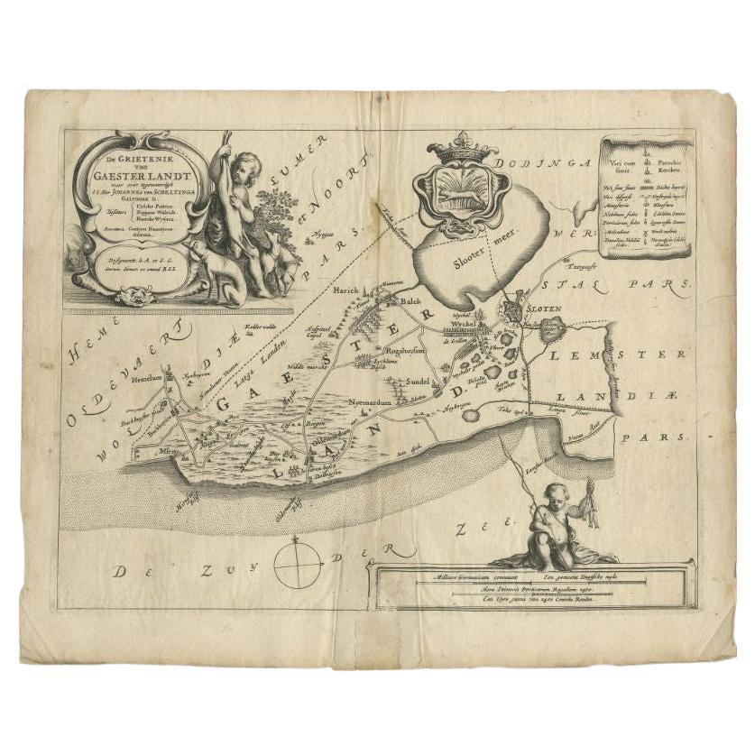 Antike Karte der Region Gaasterland, Friesland, Niederlande, 1664 im Angebot