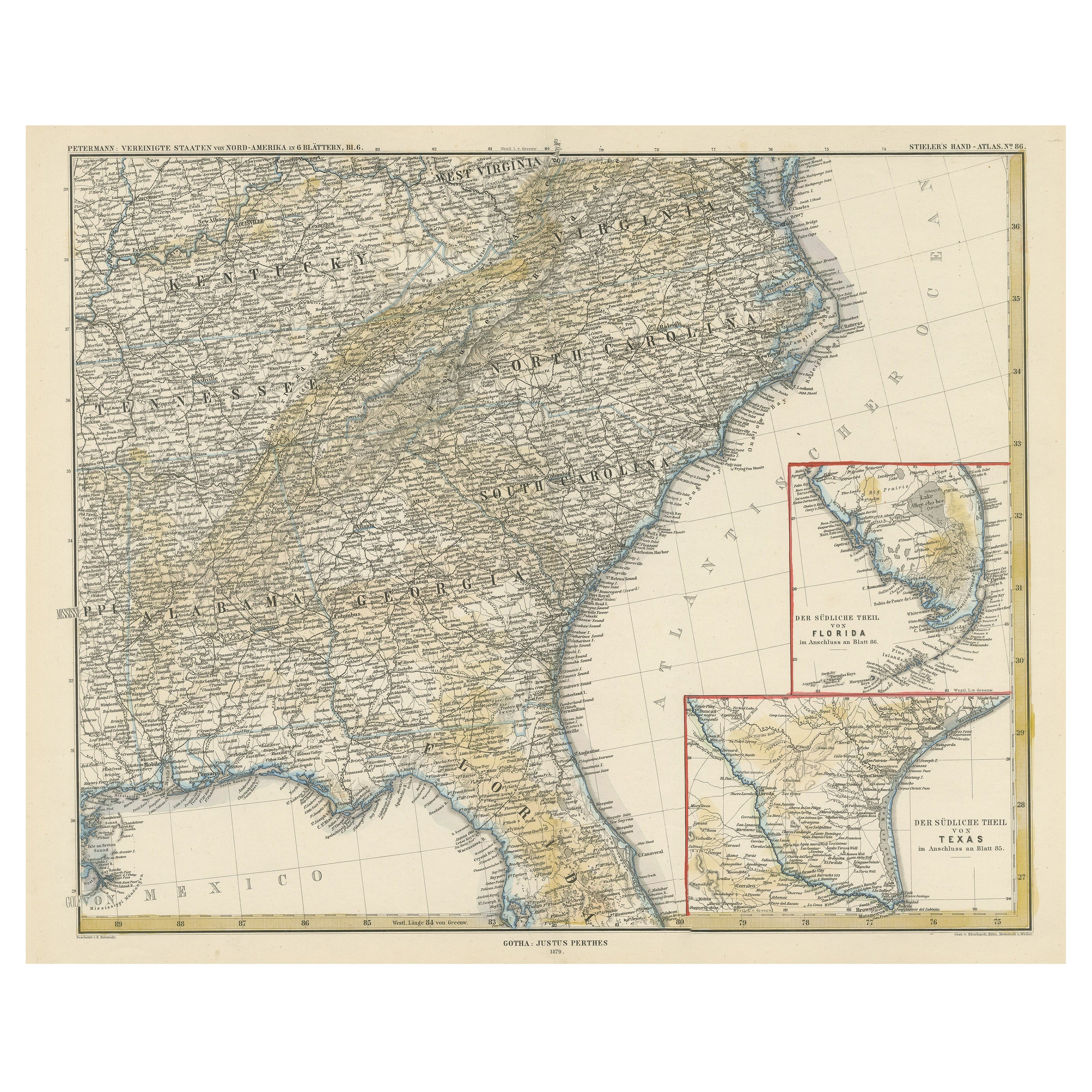 Antique Map of the Region of Georgia with Inset Maps of Florida and Texas