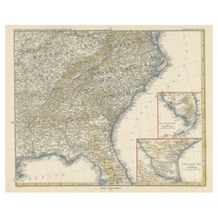Carte ancienne de la rgion de Gorgie avec des cartes encastres de la Floride et du Texas
