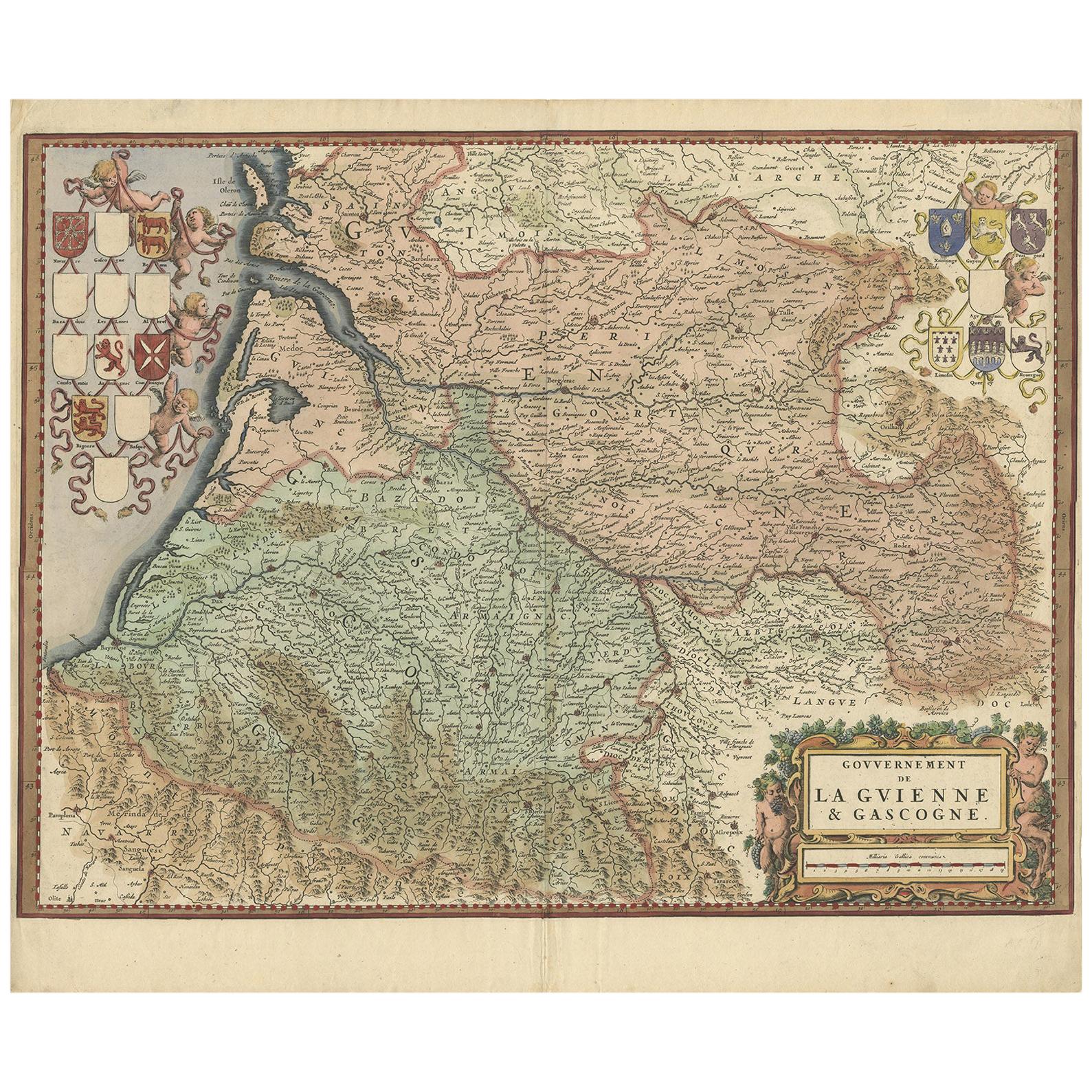 Cartographic Treasures: A Journey Through the Gascogne and Guyenne Regions, 1680 For Sale