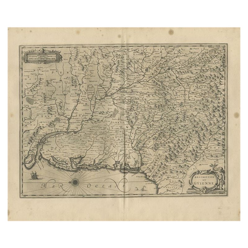 Mapa antiguo de la región de Guyenne por Janssonius, 1657 en venta