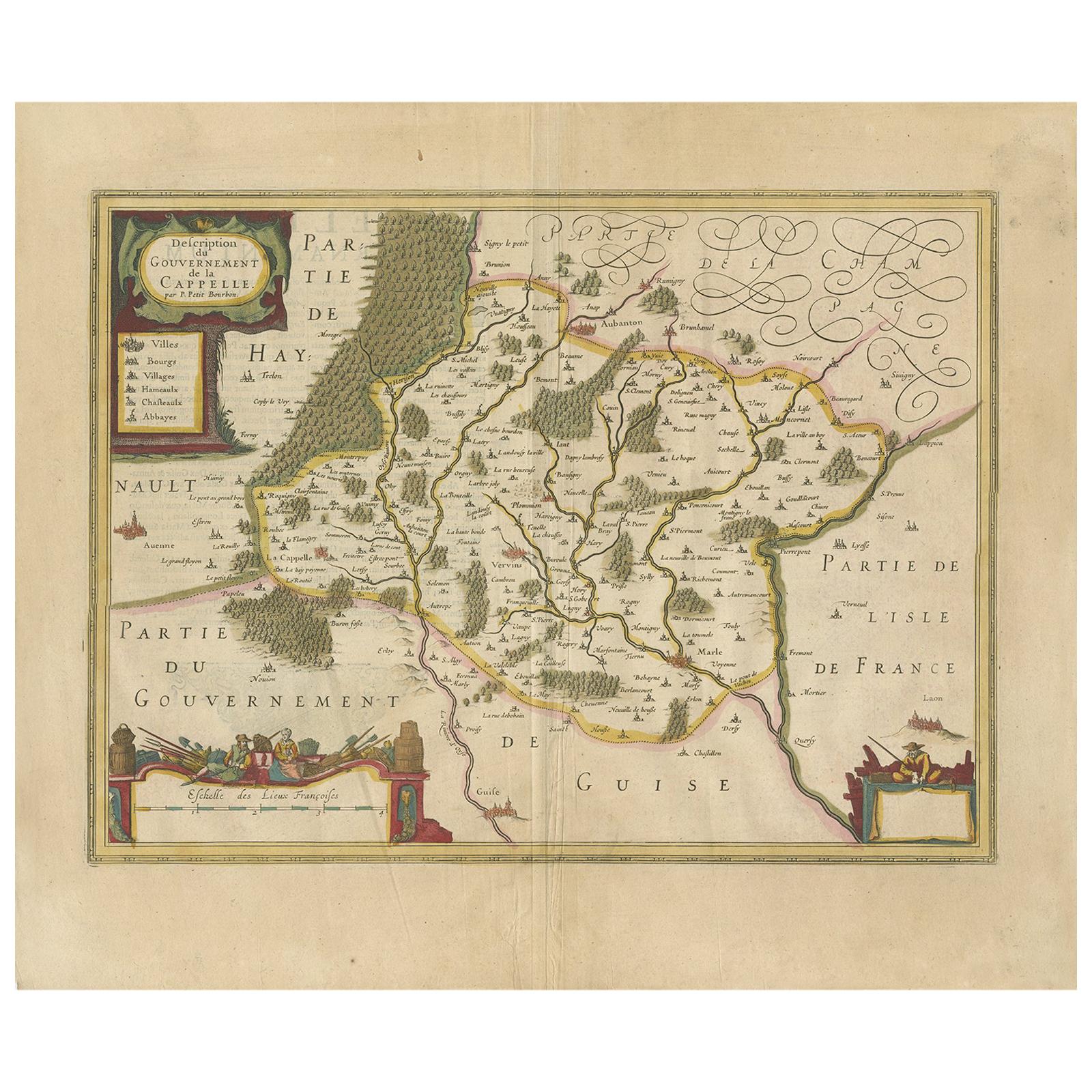 Antique Map of the Region of Hauts-de-France by Hondius, circa 1630 For Sale