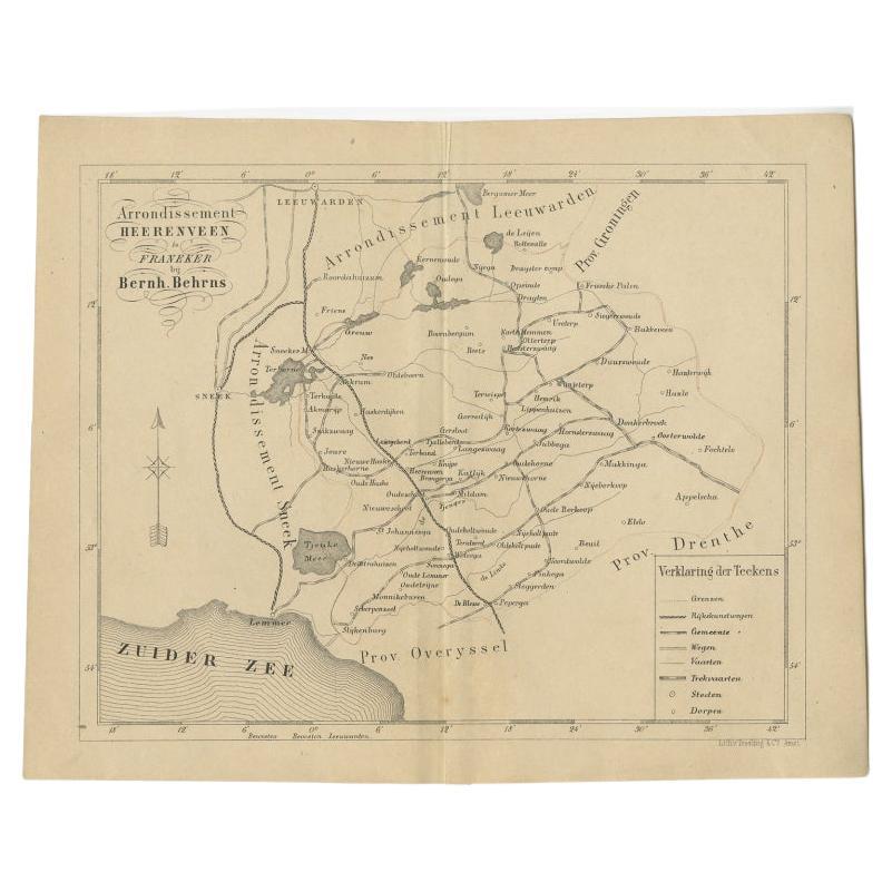 Antique Map of The Region of Heerenveen by Behrns, 1861 For Sale