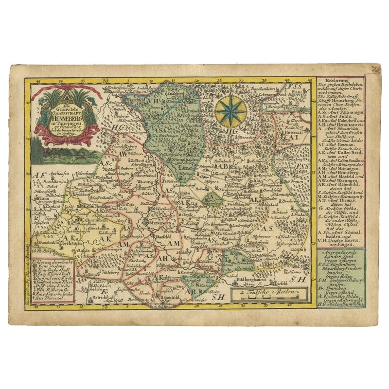 Carte ancienne de la région de Henneberg par Schreiber, 1749