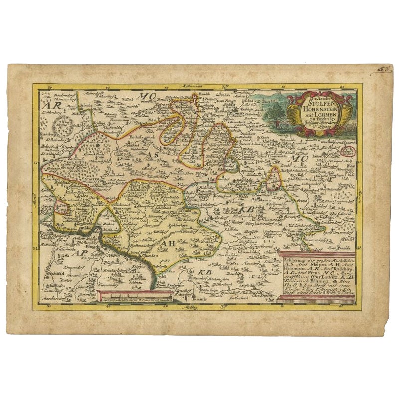Mapa antiguo de la región de Hohenstein por Schreiber, 1749
