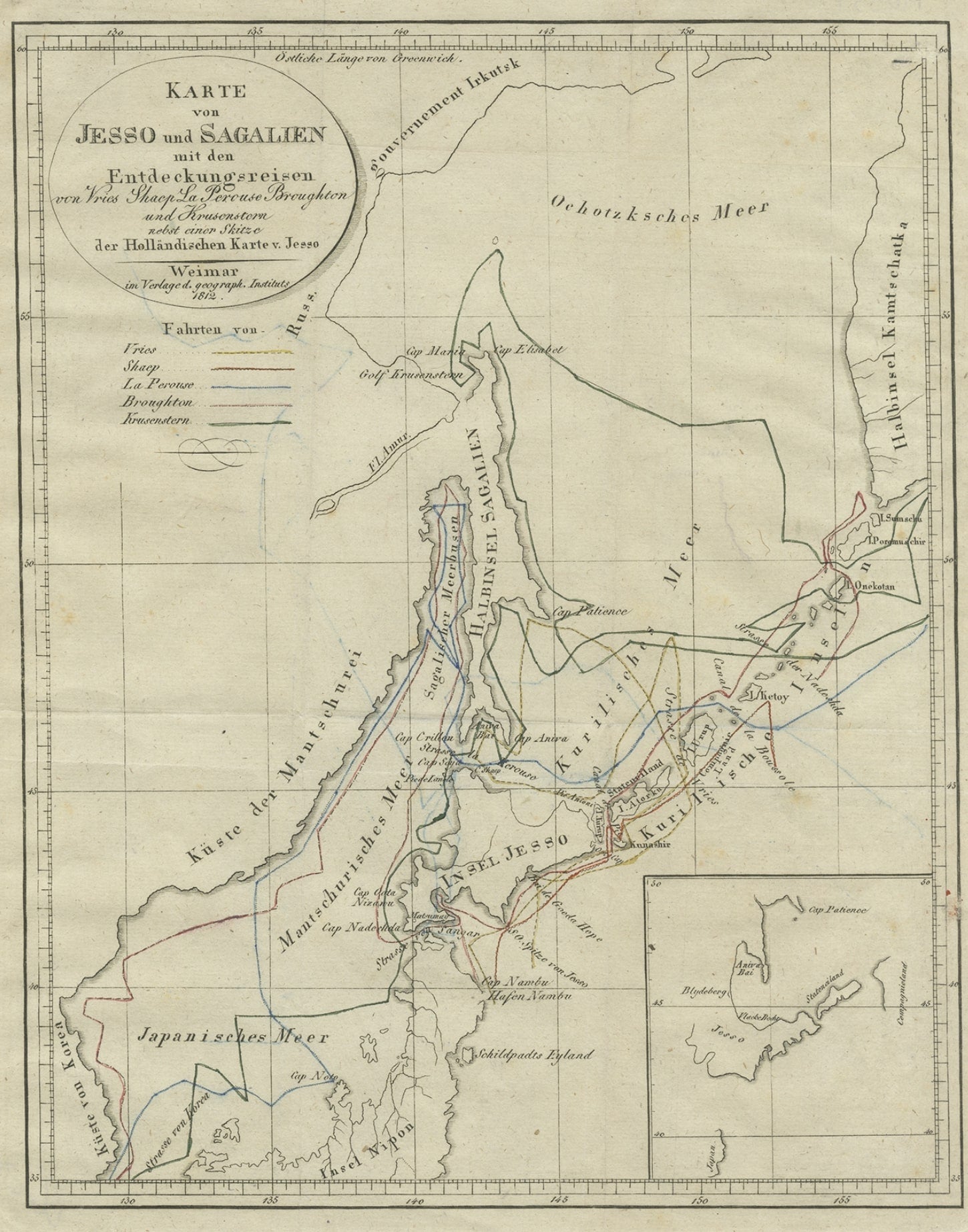 Antique Map of the Region of Hokkaido, Island of Japan, 1812