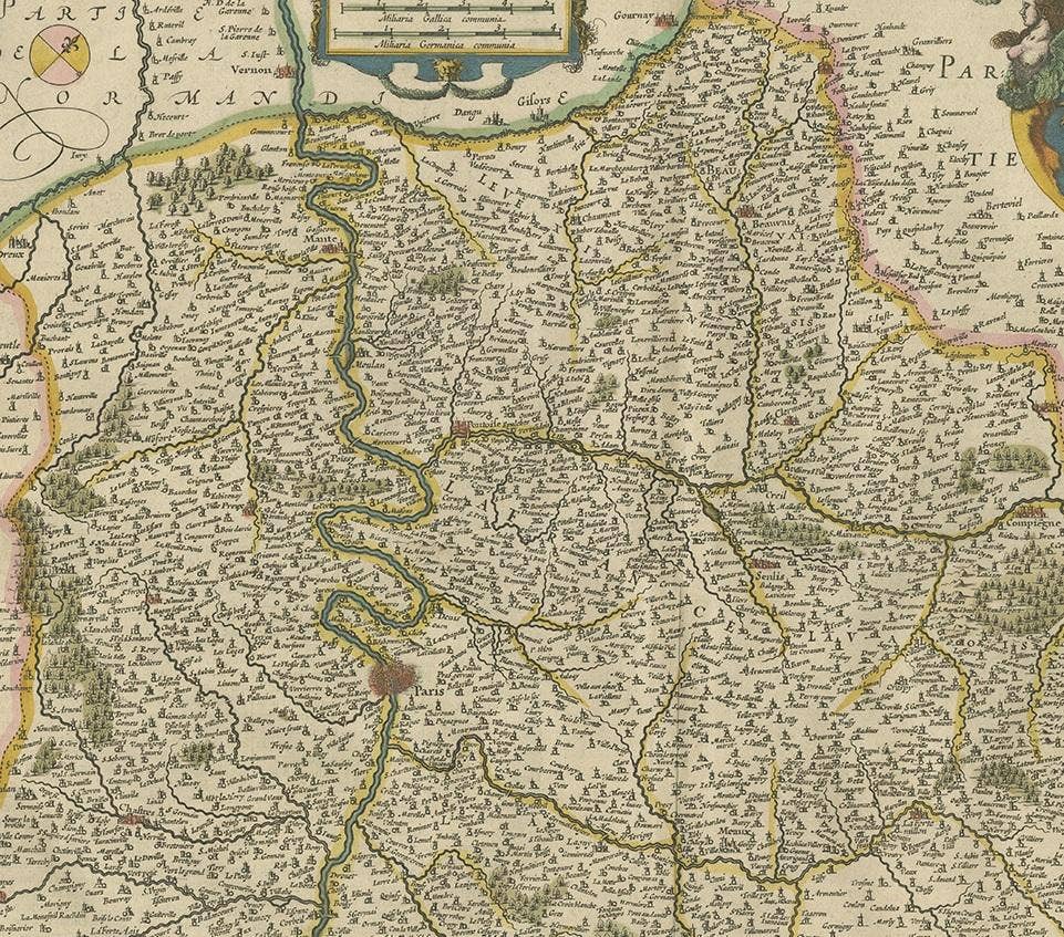 Antique Map of the Region of Île-de-France by Hondius, circa 1630