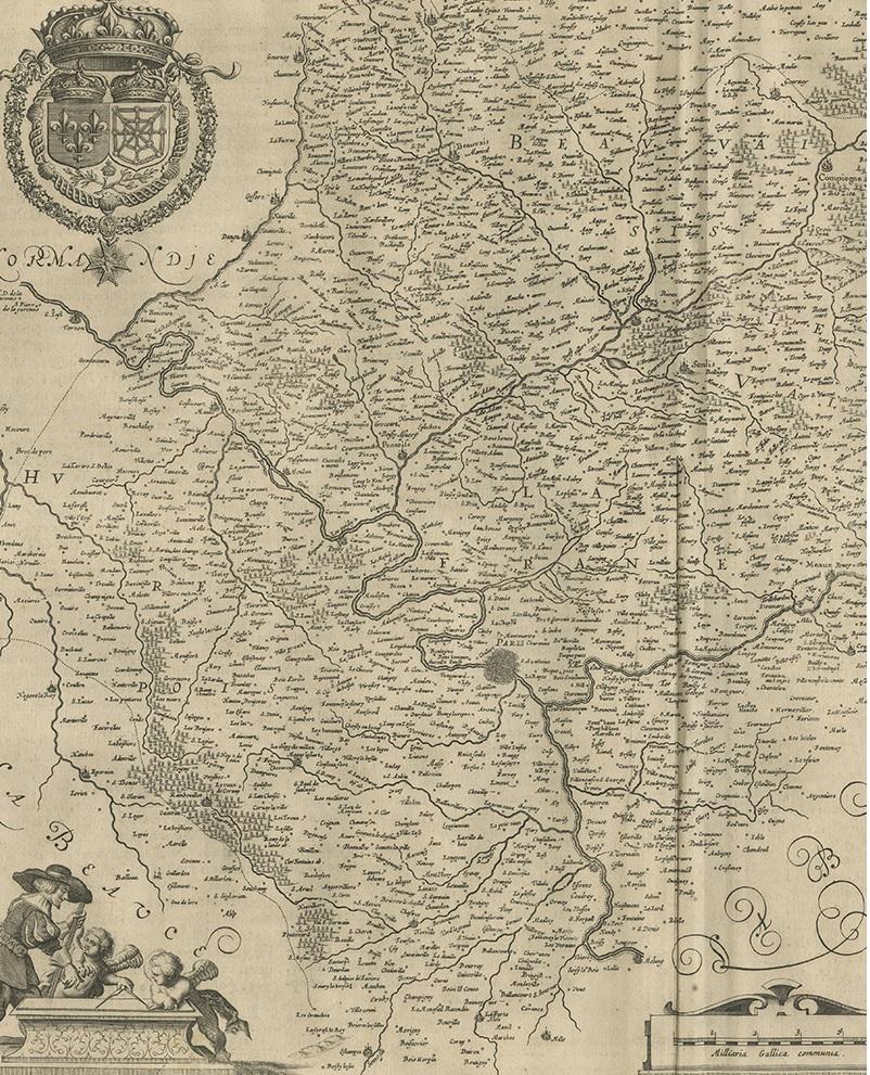 Antique Map of the Region of 'Île de France' by Janssonius, 1657 In Good Condition In Langweer, NL
