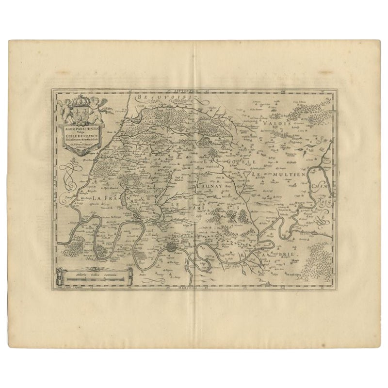 Carte ancienne de la région de "le de France" par Janssonius, 1657