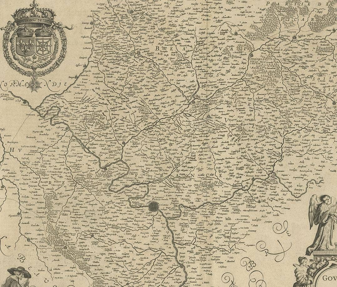 Antique Map of the Region of 'Île de France' by Janssonius, circa 1650