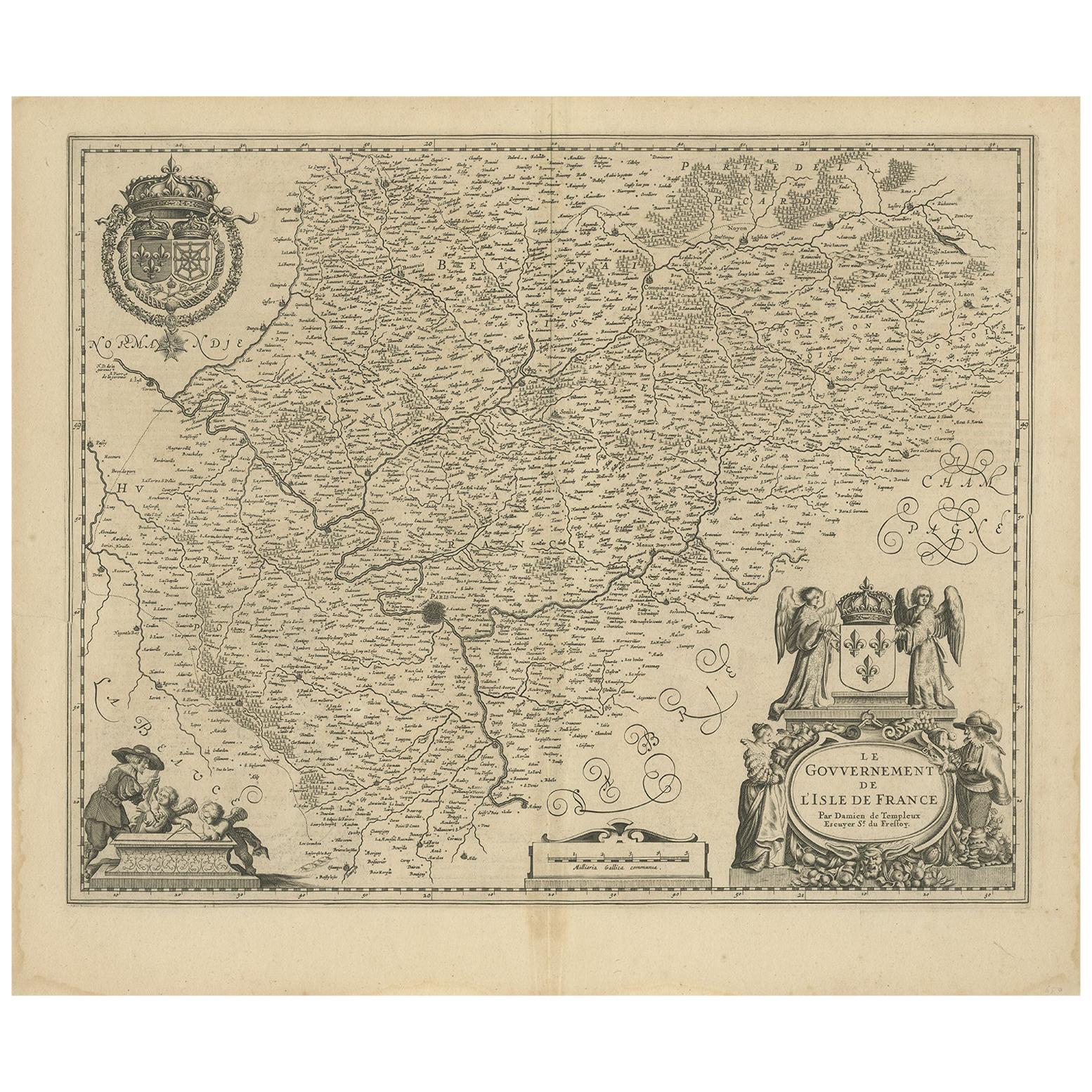 Carte ancienne de la région de l'Île de France par Janssonius:: vers 1650