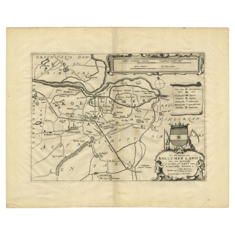 Mapa antiguo de la región de Kollumerland por Schotanus, 1664