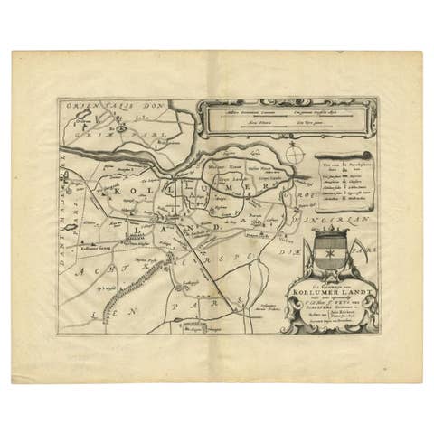 Antique Map of the Region of Kollumerland by Schotanus, 1664