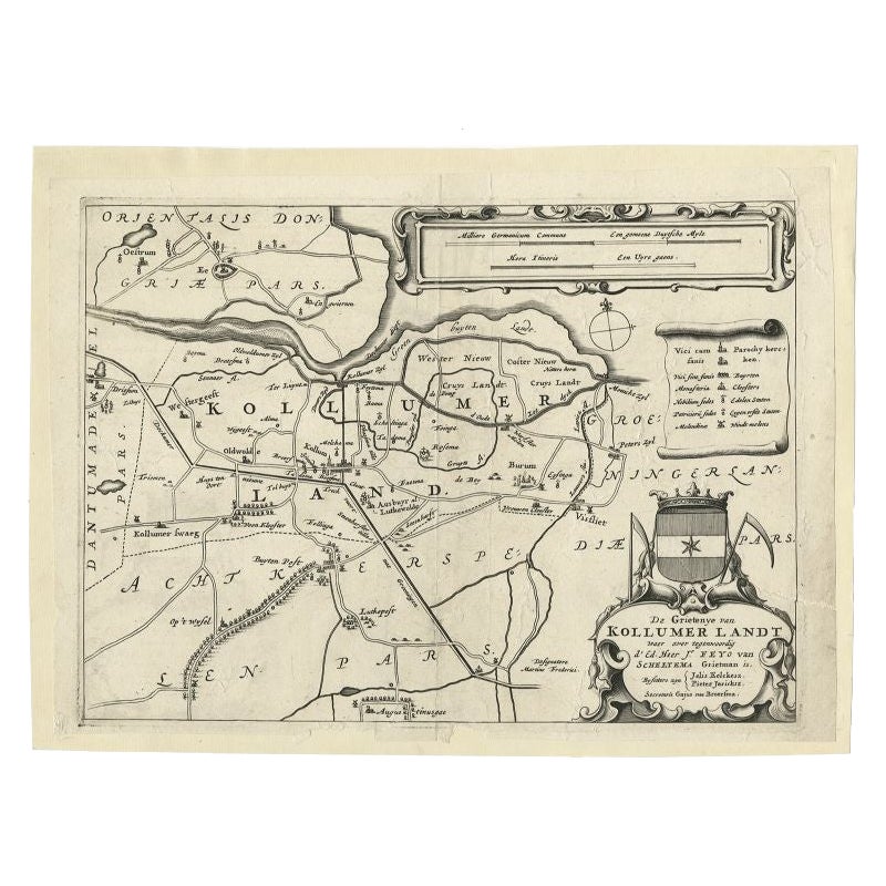 Mapa antiguo de la región de Kollumerland por Schotanus, 1664