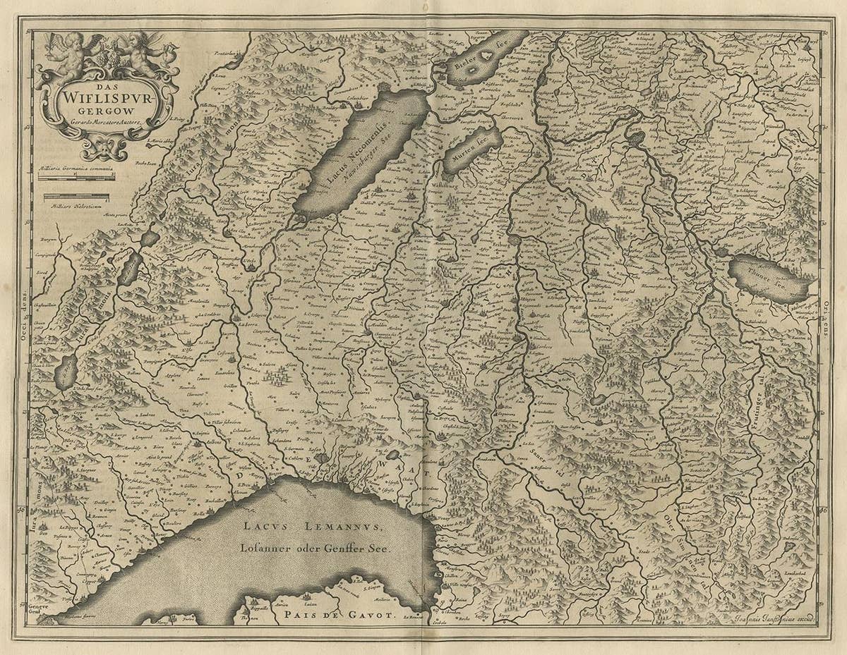 Antique Map of the Region of Lake Geneva by Janssonius '1657'