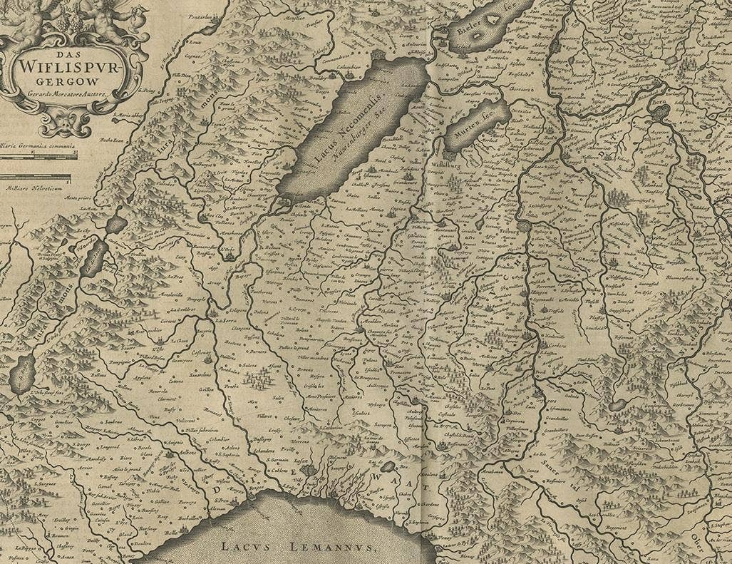 Antique Map of the Region of Lake Geneva by Janssonius '1657'