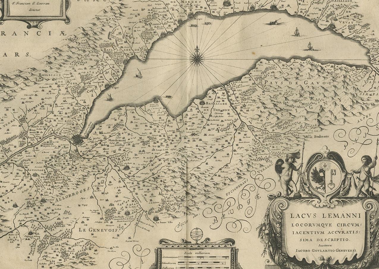 17th Century Antique Map of the Region of Lake Geneva by Janssonius, 1657