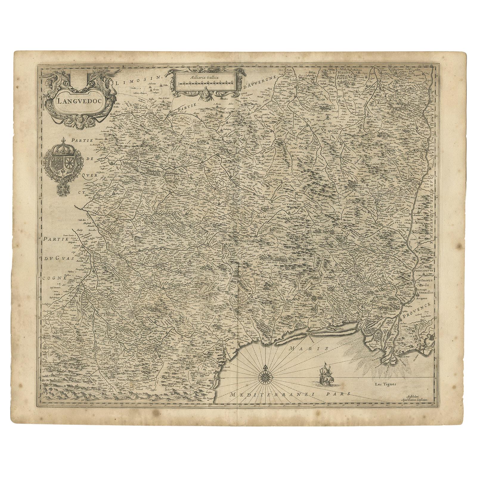 Antique Map of the Region of Languedoc by Janssonius, '1657'