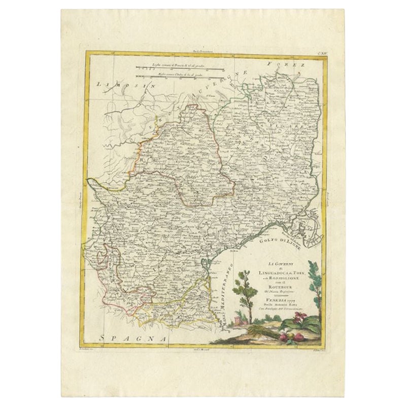 Mapa Antiguo de la Región de Languedoc, Foix, Rosellón y Rouergue por Zatta en venta