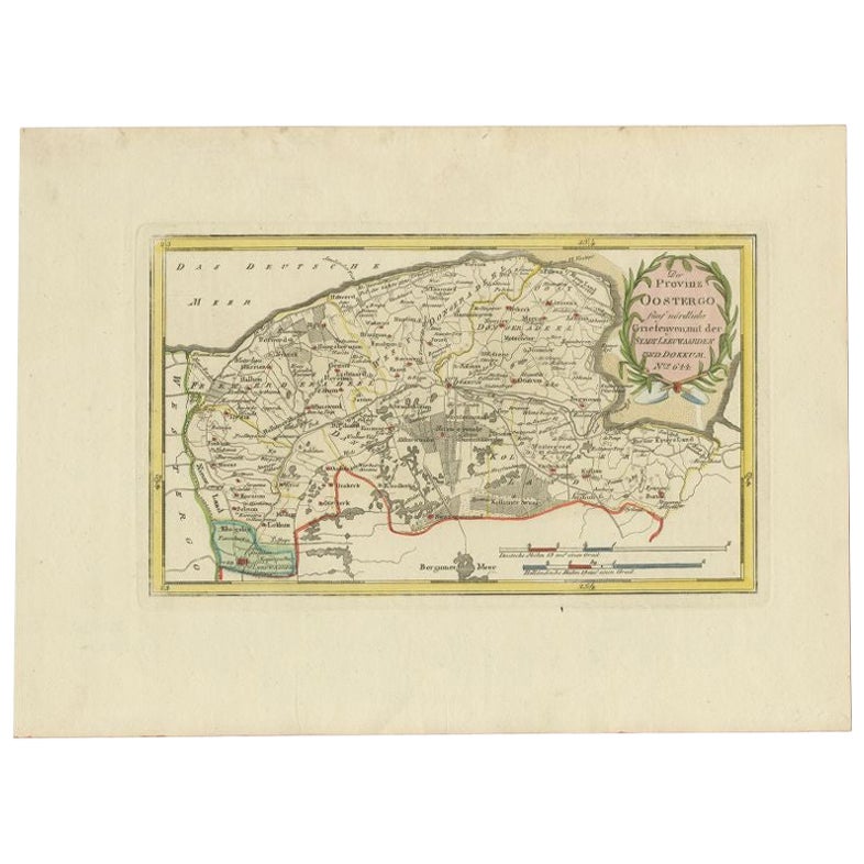 Carte ancienne de la région de Leeuwarden et de Dokkum aux Pays-Bas, 1791