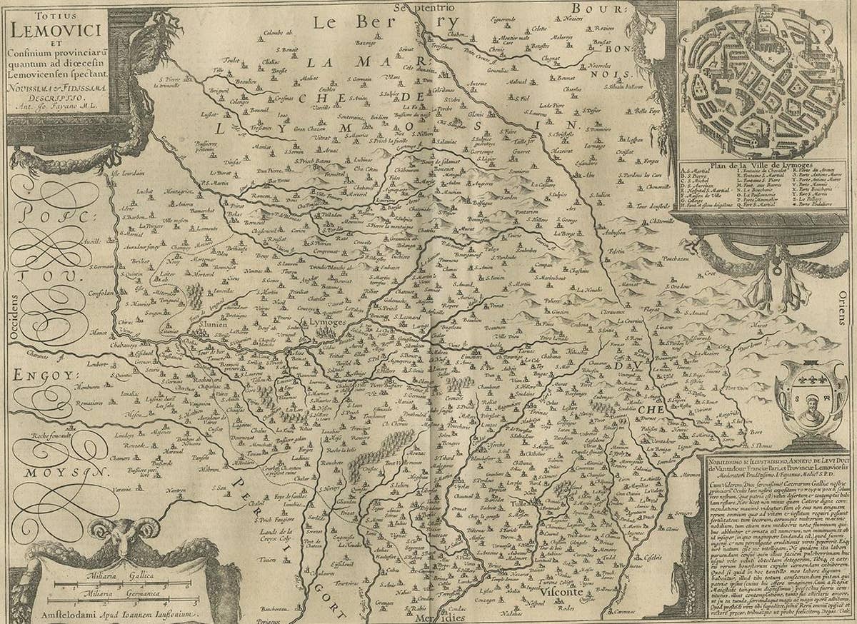 Antique Map of the Region of Limoge by Janssonius, '1657'