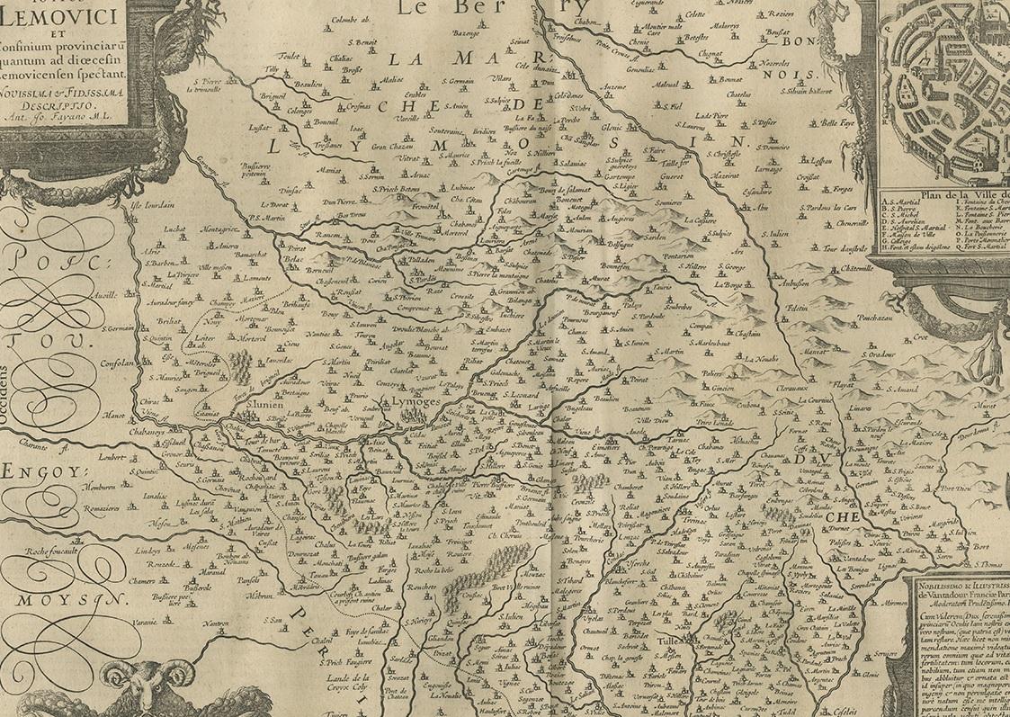 Carte ancienne de la région de Limoge par Janssonius:: '1657' Bon état - En vente à Langweer, NL