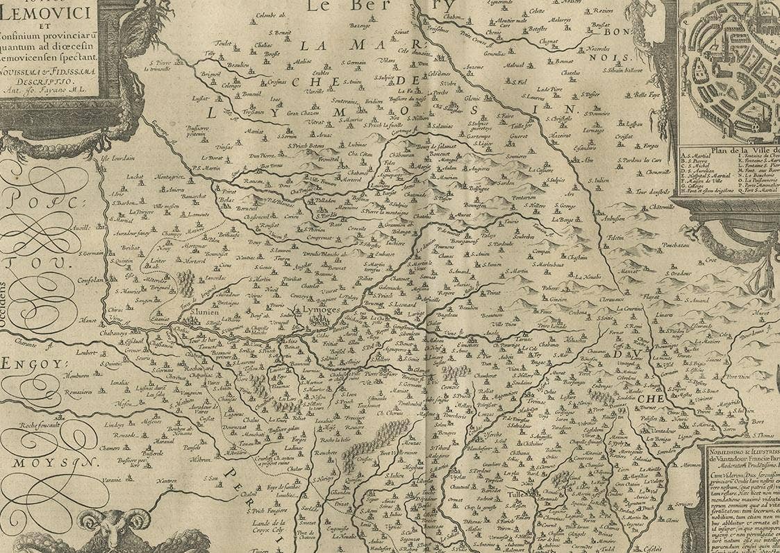 Antique Map of the Region of Limoge by Janssonius, '1657'