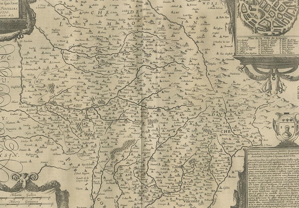 17ème siècle Carte ancienne de la région de Limoge par Janssonius:: '1657' en vente