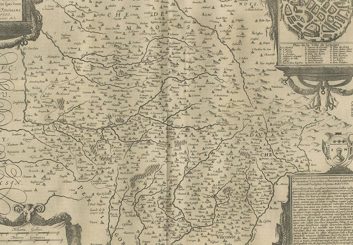 Antique Map of the Region of Limoge by Janssonius, '1657'