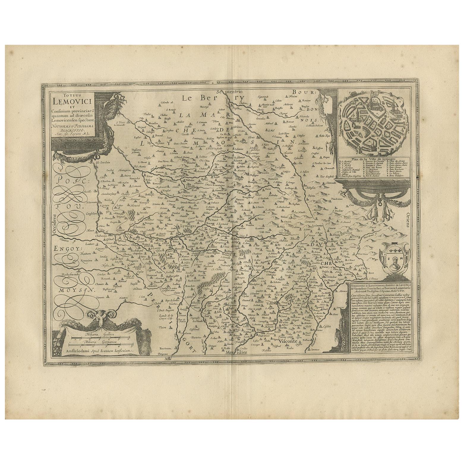 Antique Map of the Region of Limoge by Janssonius, '1657' For Sale
