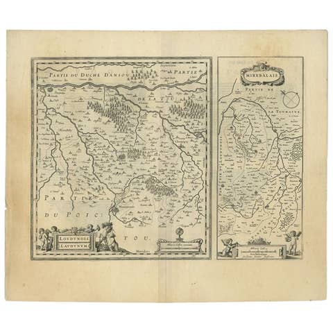Antique Map of Loudun and Mirebeau by Janssonius, c.1650, France
