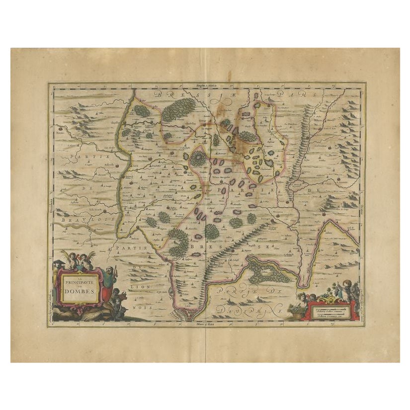 Carte ancienne de la région de Lyon par Janssonius, 1657