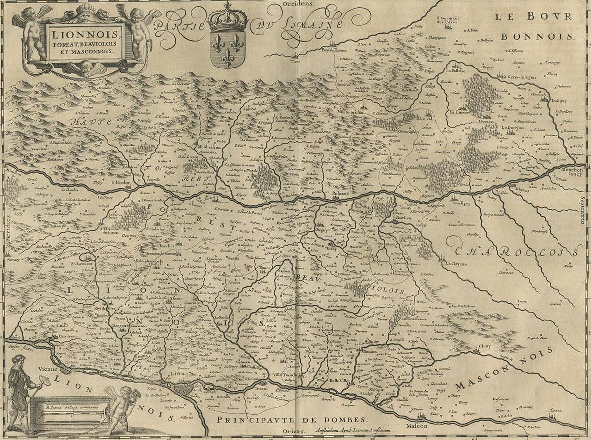 Antique Map of the Region of Lyonnais by Janssonius, '1657'