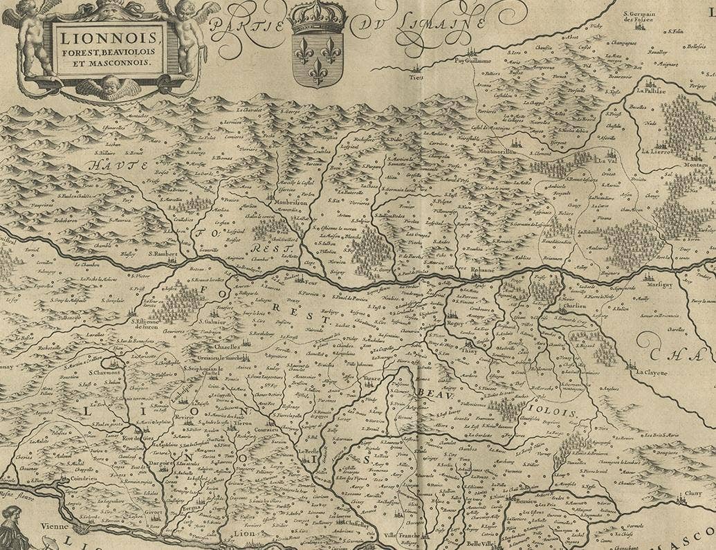 Antique Map of the Region of Lyonnais by Janssonius, '1657'