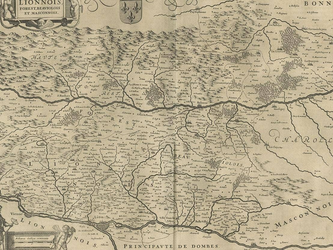 Antique Map of the Region of Lyonnais by Janssonius, '1657'