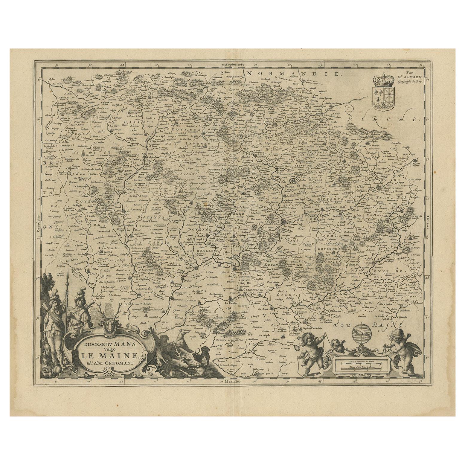 Carte ancienne de la région du Maine par Janssonius:: vers 1650
