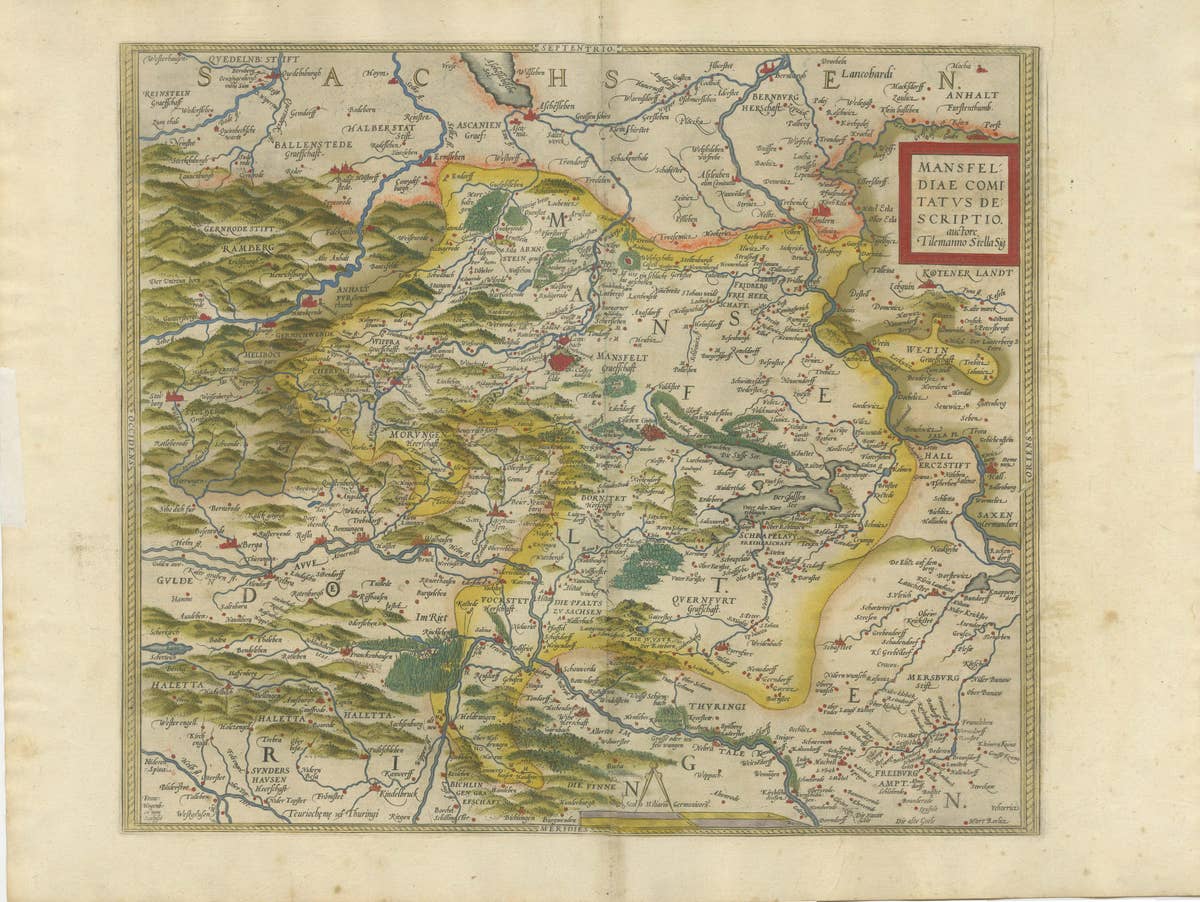 Antique Map of the Region of Mansfeld, Saxony-Anhalt, Germany