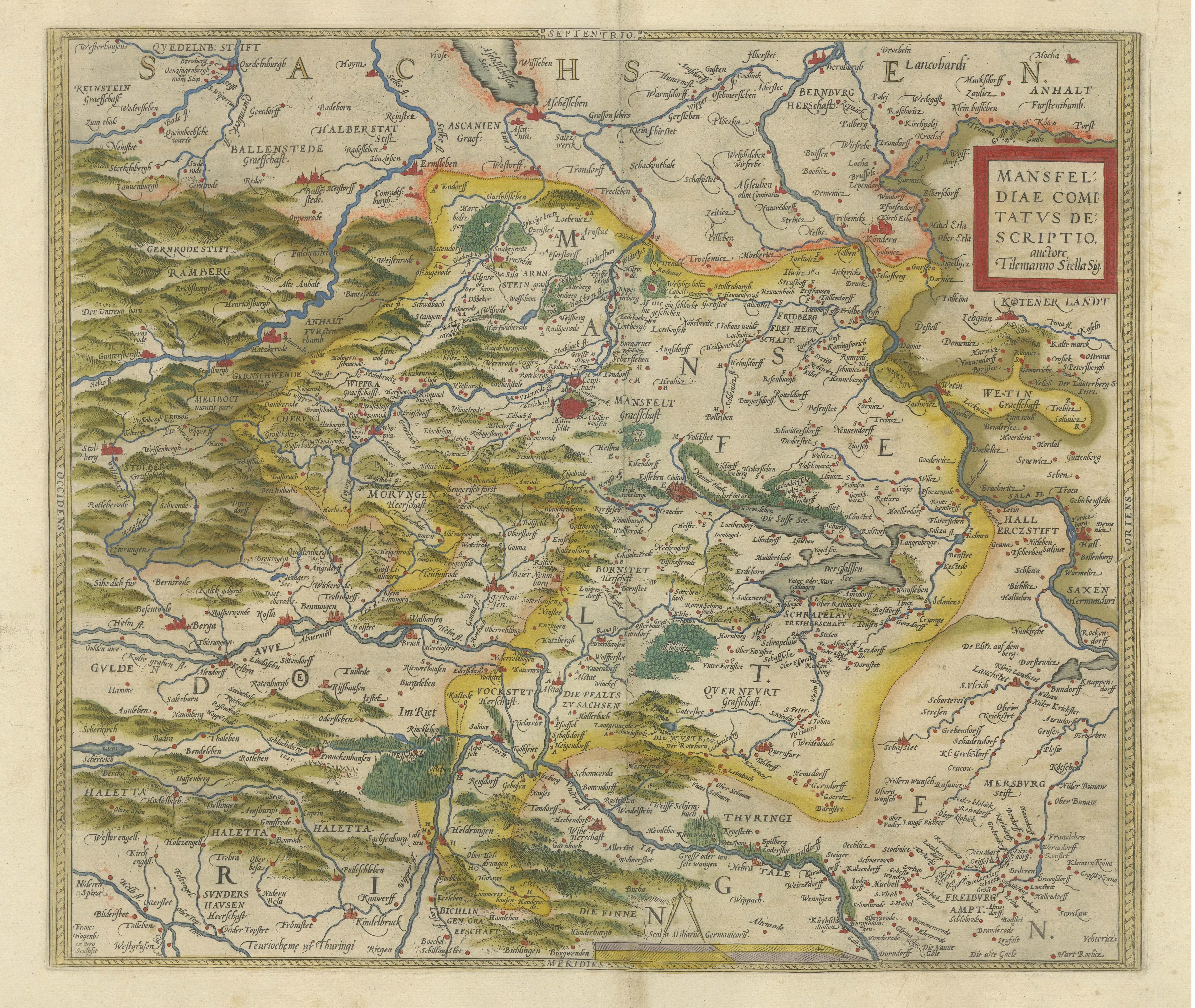 Carte ancienne de la région de Mansfeld, Saxony-Anhalt, Allemagne Bon état - En vente à Langweer, NL