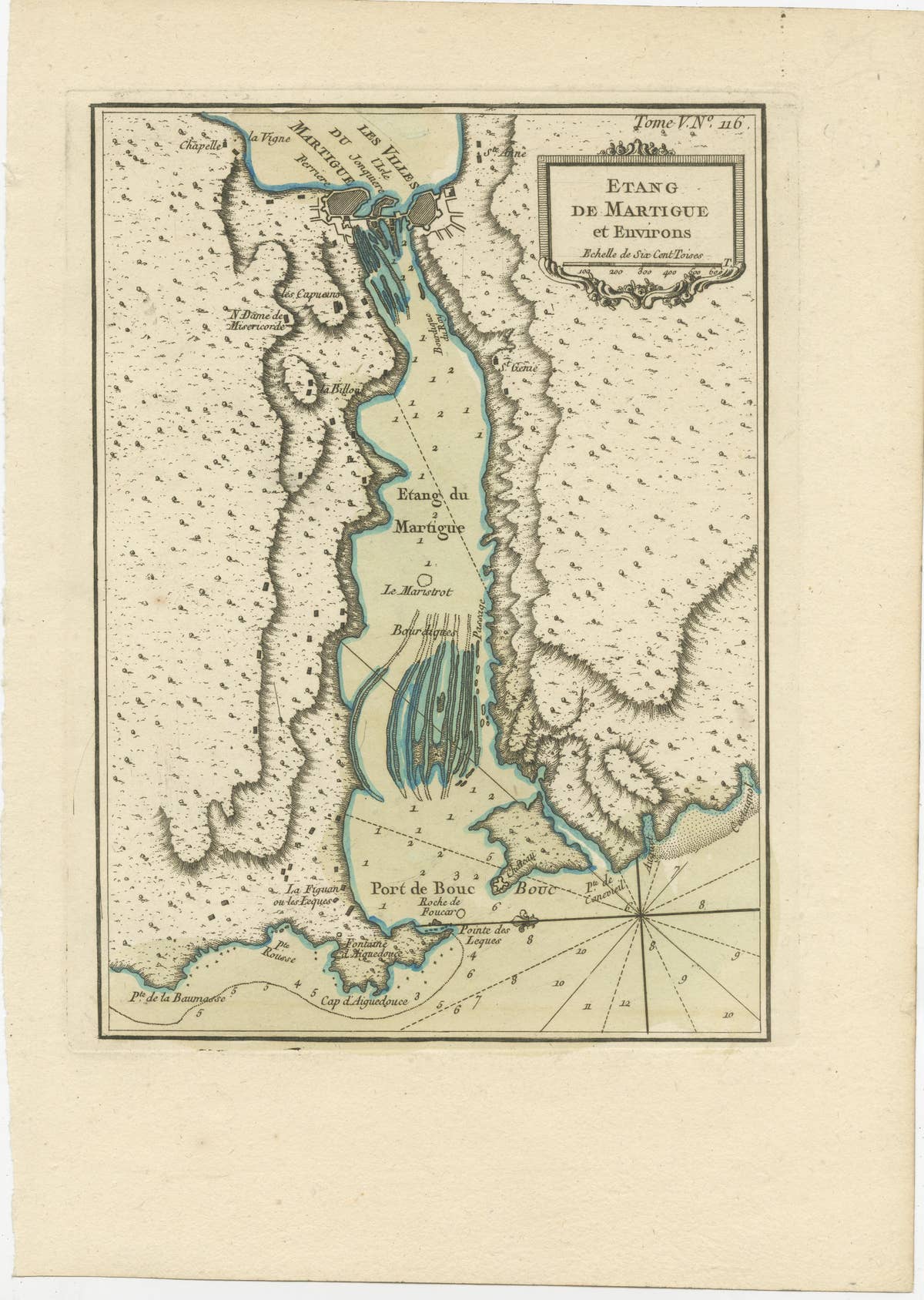 Antique Map of the Region of Martigues, France