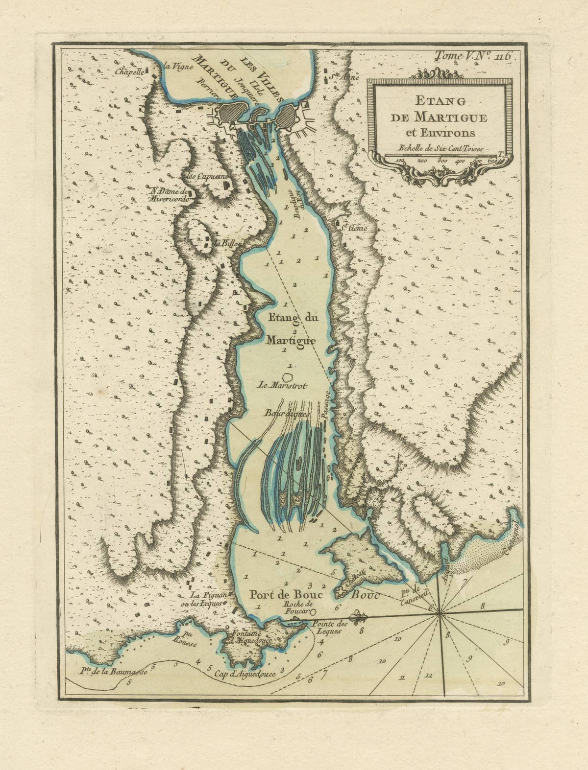 Antique Map of the Region of Martigues, France
