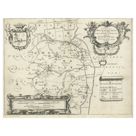 Antique Map of the Region of Menaldumadeel by Schotanus, 1664