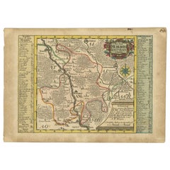 Antique Map of the Region of Mühlberg by Schreiber, 1749